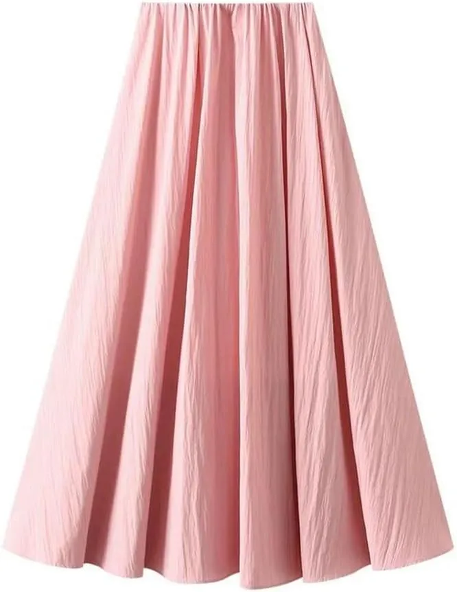 Women Solid Loose Skirt Elastic High Waist A-Line Casual Midi Long Skirts