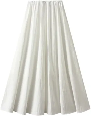 Women Solid Loose Skirt Elastic High Waist A-Line Casual Midi Long Skirts