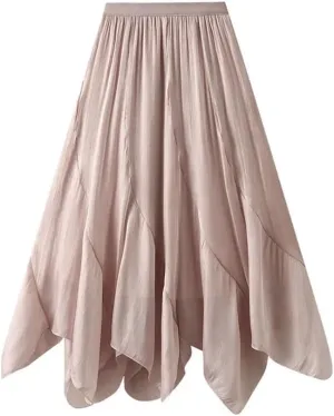 Women Solid Slim Irregular A-Line Skirt Casual Midi Long High Waist Skirts