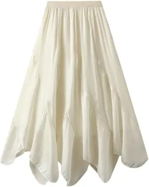 Women Solid Slim Irregular A-Line Skirt Casual Midi Long High Waist Skirts