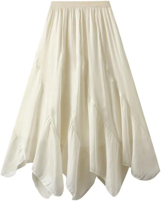 Women Solid Slim Irregular A-Line Skirt Casual Midi Long High Waist Skirts