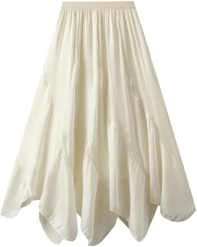 Women Solid Slim Irregular A-Line Skirt Casual Midi Long High Waist Skirts