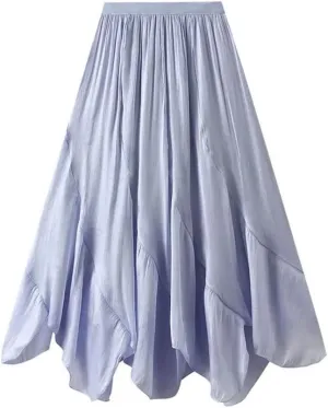 Women Solid Slim Irregular A-Line Skirt Casual Midi Long High Waist Skirts