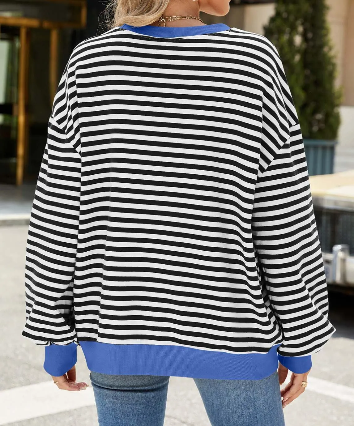 Women Striped Oversized Sweatshirt Crewneck Hoodies Long Sleeve Shirts 2024 Fall Pullover Tops Trendy Fashion Clothes