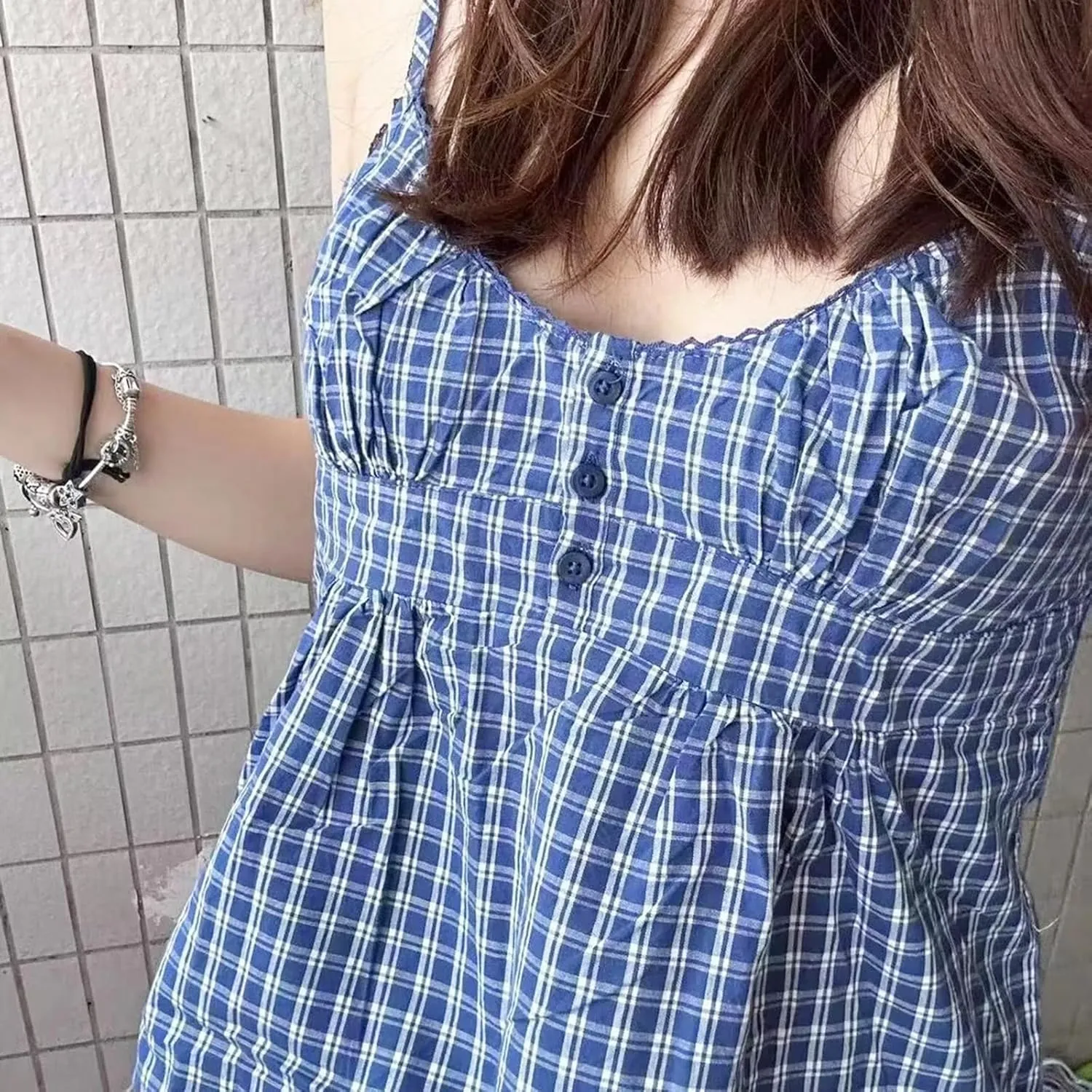 Women Y2k Babydoll Crop Peplum Camisole Cute Lace Ruffle Trim Low Cut Floral Gingham Spaghetti Strap Tank Going Out Top