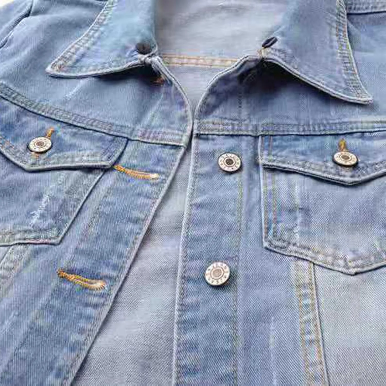 Womens Cropped Denim Jacket 3/4 Sleeve Plus Size Jean Jacket Lightweight Retro Coats