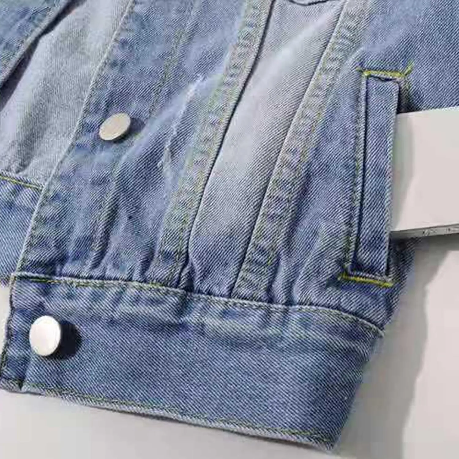 Womens Cropped Denim Jacket 3/4 Sleeve Plus Size Jean Jacket Lightweight Retro Coats