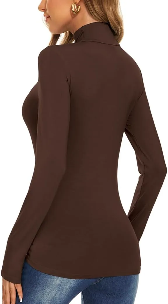 Women's Long Sleeve Mock Turtleneck Tops Casual Slim Fitted Lightweight Under Layer Pullover Shirts