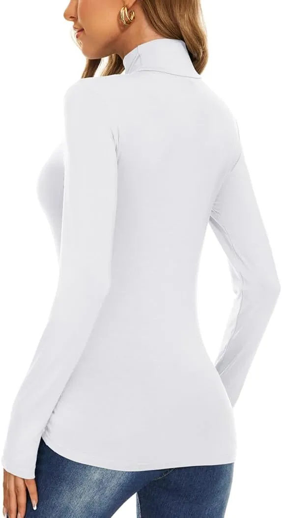Women's Long Sleeve Mock Turtleneck Tops Casual Slim Fitted Lightweight Under Layer Pullover Shirts