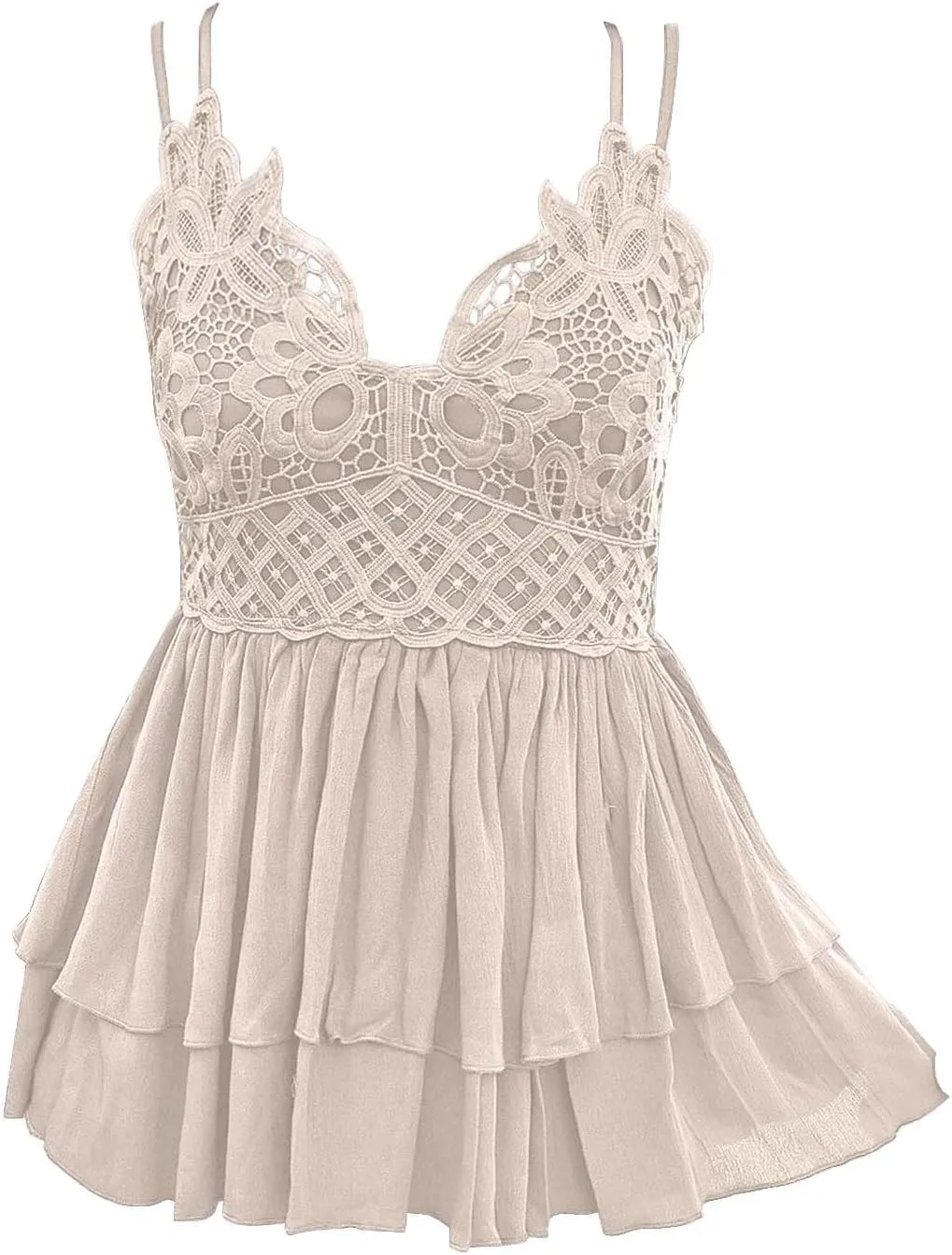 Women's Spaghetti Strap Blouse Cute Lace Summer Tops Sexy V Neck Pleated Sleeveless Beach Gauze Camisole Flowy Shirt