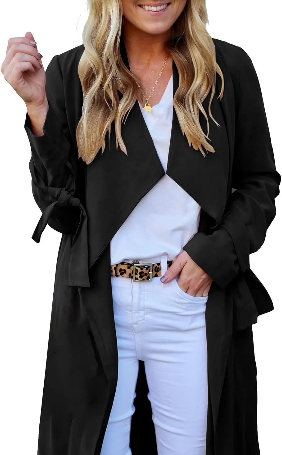Women's Trench Coat Long Sleeve Fall Fashion 2024 Cardigan Classic Lapel Overcoat Casual Collar Jackets with Belt