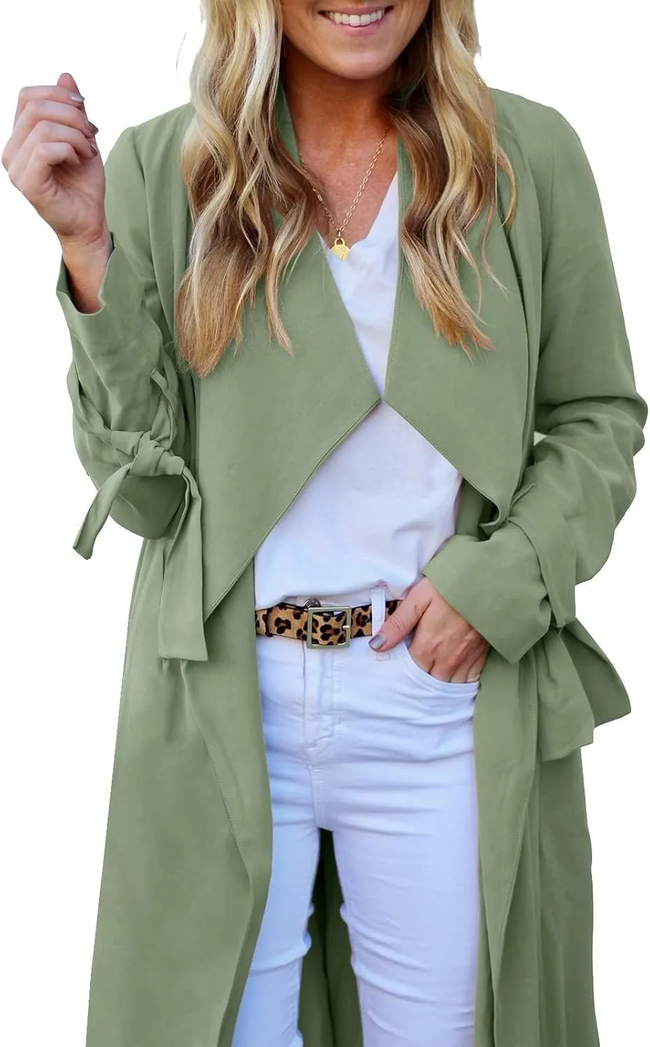Women's Trench Coat Long Sleeve Fall Fashion 2024 Cardigan Classic Lapel Overcoat Casual Collar Jackets with Belt