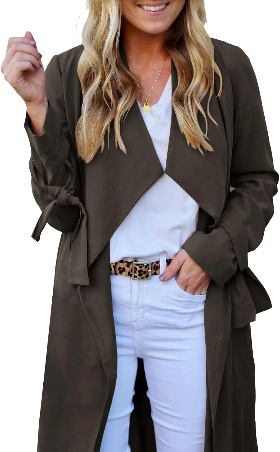 Women's Trench Coat Long Sleeve Fall Fashion 2024 Cardigan Classic Lapel Overcoat Casual Collar Jackets with Belt