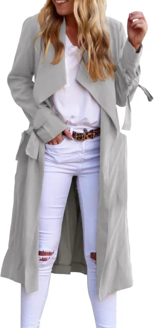 Women's Trench Coat Long Sleeve Fall Fashion 2024 Cardigan Classic Lapel Overcoat Casual Collar Jackets with Belt