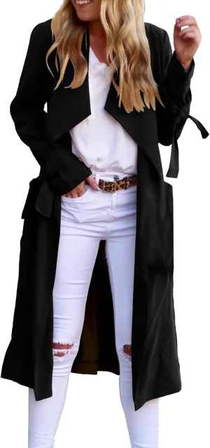 Women's Trench Coat Long Sleeve Fall Fashion 2024 Cardigan Classic Lapel Overcoat Casual Collar Jackets with Belt