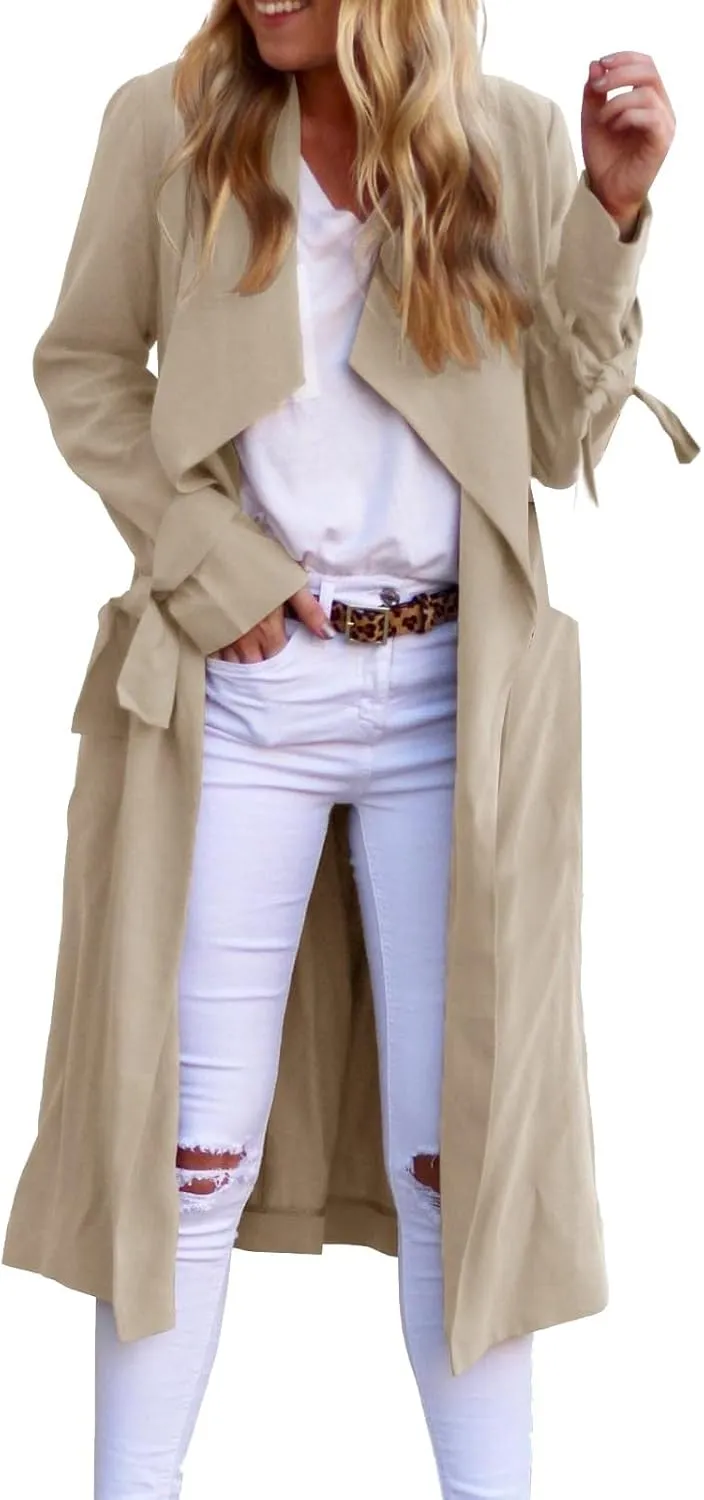 Women's Trench Coat Long Sleeve Fall Fashion 2024 Cardigan Classic Lapel Overcoat Casual Collar Jackets with Belt