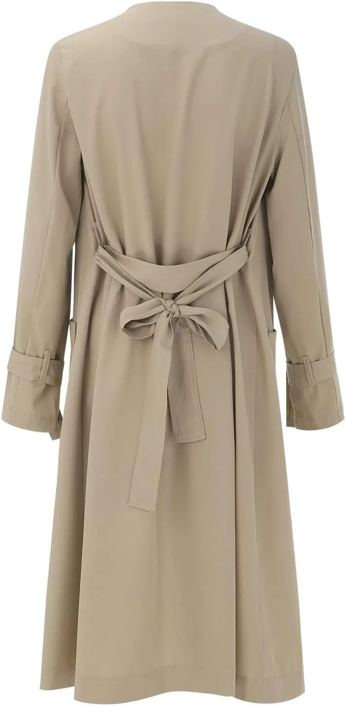 Women's Trench Coat Long Sleeve Fall Fashion 2024 Cardigan Classic Lapel Overcoat Casual Collar Jackets with Belt