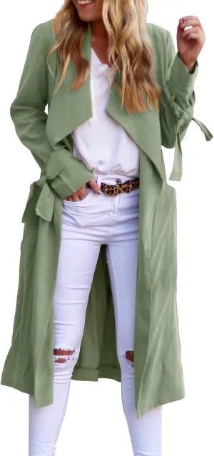 Women's Trench Coat Long Sleeve Fall Fashion 2024 Cardigan Classic Lapel Overcoat Casual Collar Jackets with Belt
