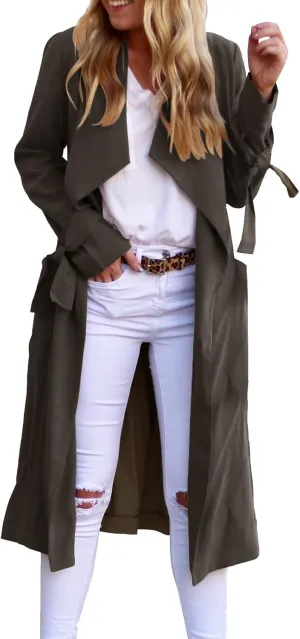 Women's Trench Coat Long Sleeve Fall Fashion 2024 Cardigan Classic Lapel Overcoat Casual Collar Jackets with Belt