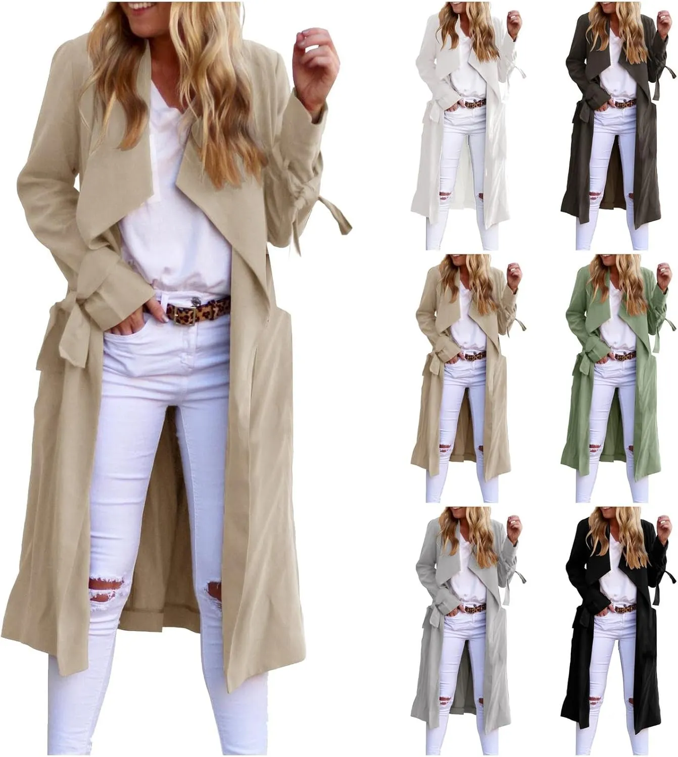 Women's Trench Coat Long Sleeve Fall Fashion 2024 Cardigan Classic Lapel Overcoat Casual Collar Jackets with Belt