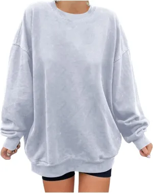 Womens Vintage Basic Oversized Long Sleeve Crew Neck Sweatshirt Casual Soft Pullover Tops Fall Fashion Clothes 2023