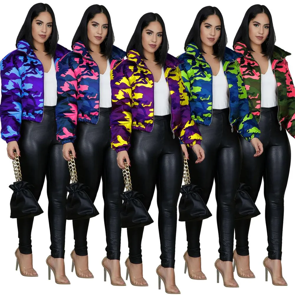 Women's Winter Thick Warm Short Parka Coat - Camouflage Jacket