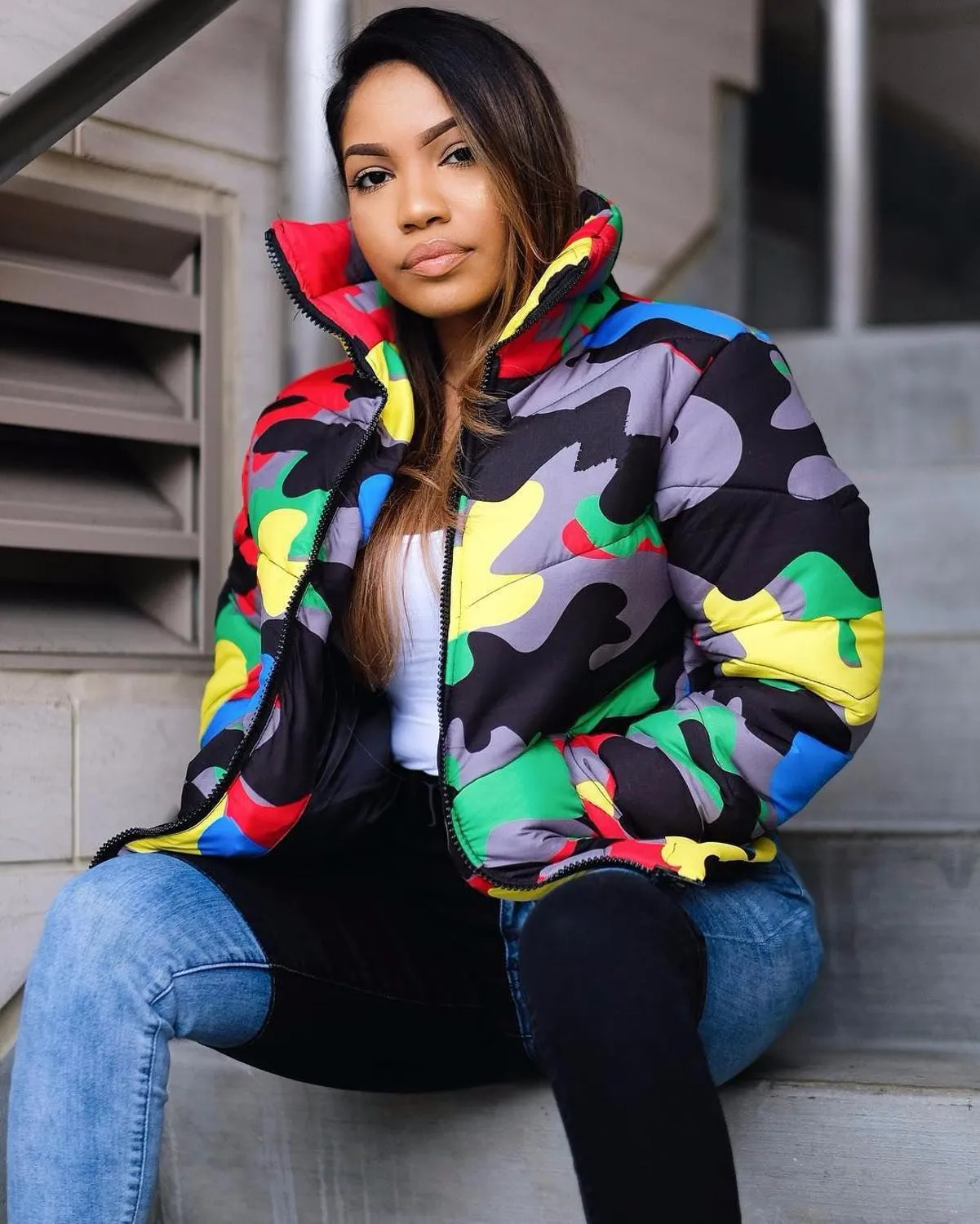 Women's Winter Thick Warm Short Parka Coat - Camouflage Jacket