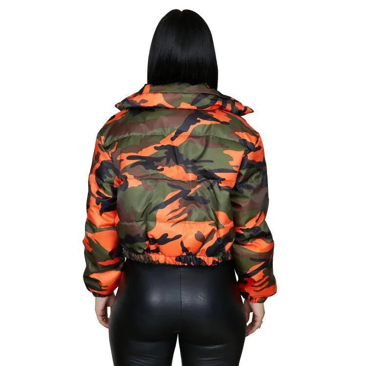 Women's Winter Thick Warm Short Parka Coat - Camouflage Jacket