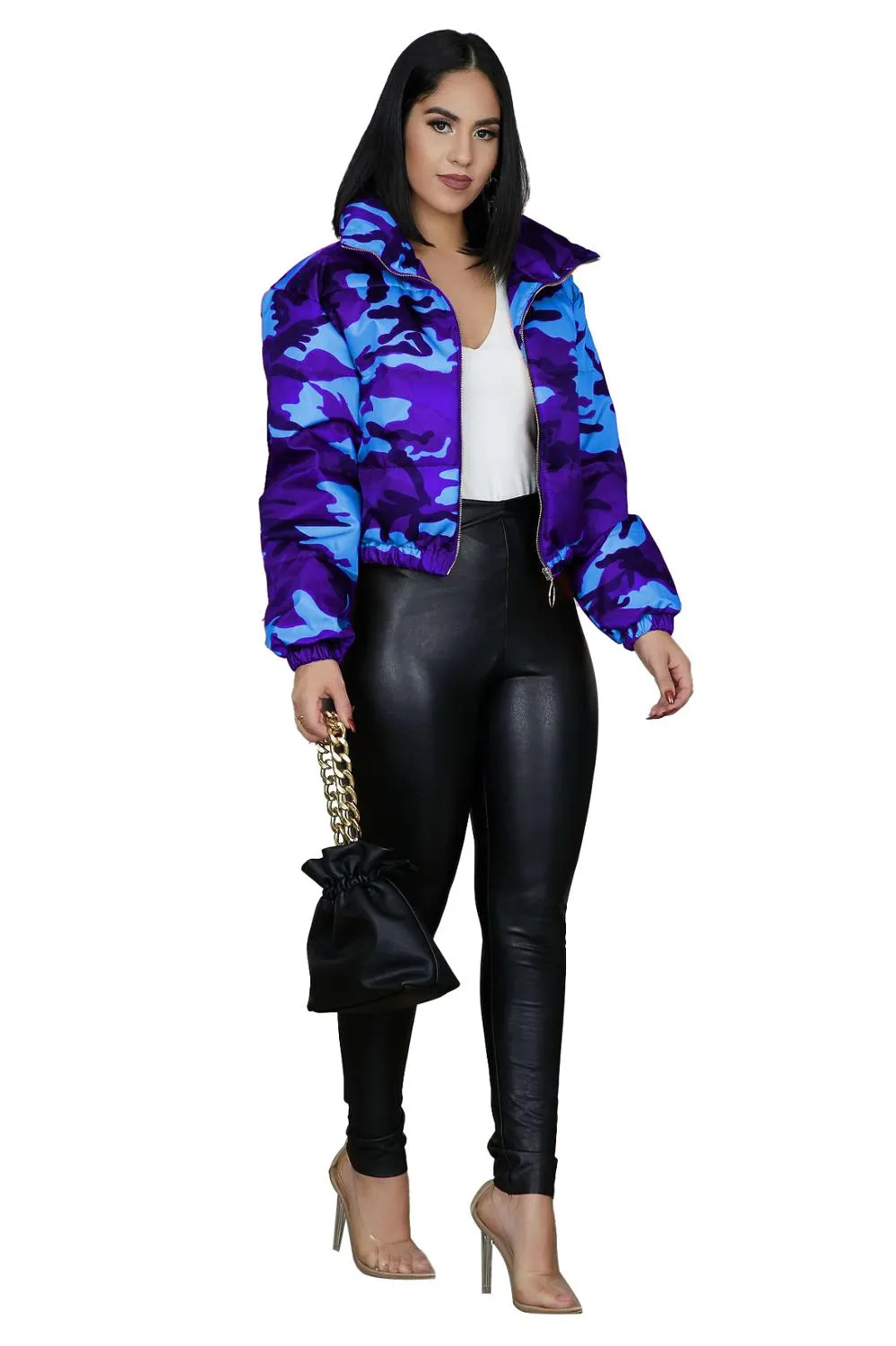 Women's Winter Thick Warm Short Parka Coat - Camouflage Jacket