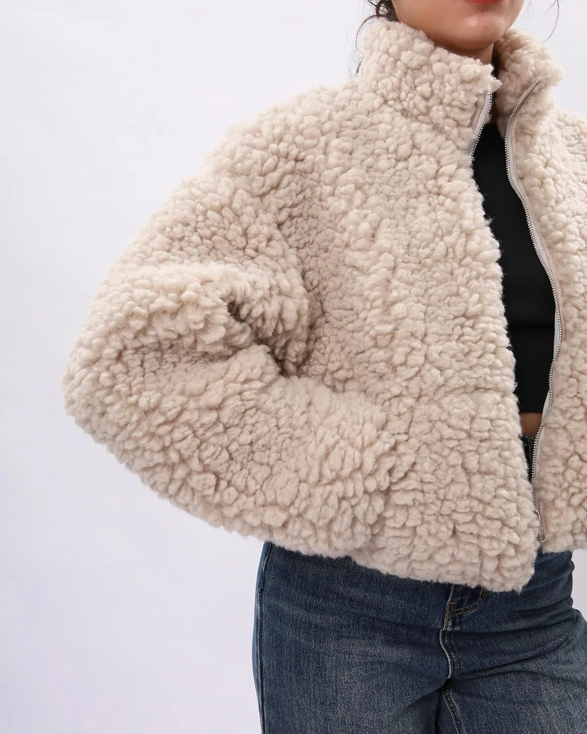 Xintianji Womens Fuzzy Fleece Zipper Cardigan Jackets- Long Sleeve Winter Outerwear Coats with Pockets