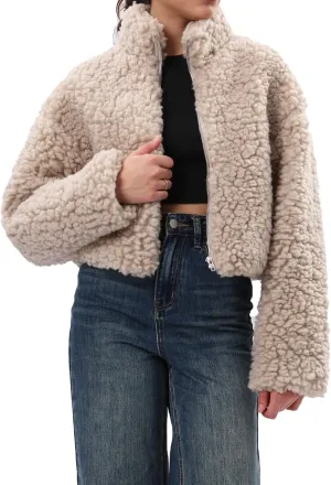 Xintianji Womens Fuzzy Fleece Zipper Cardigan Jackets- Long Sleeve Winter Outerwear Coats with Pockets