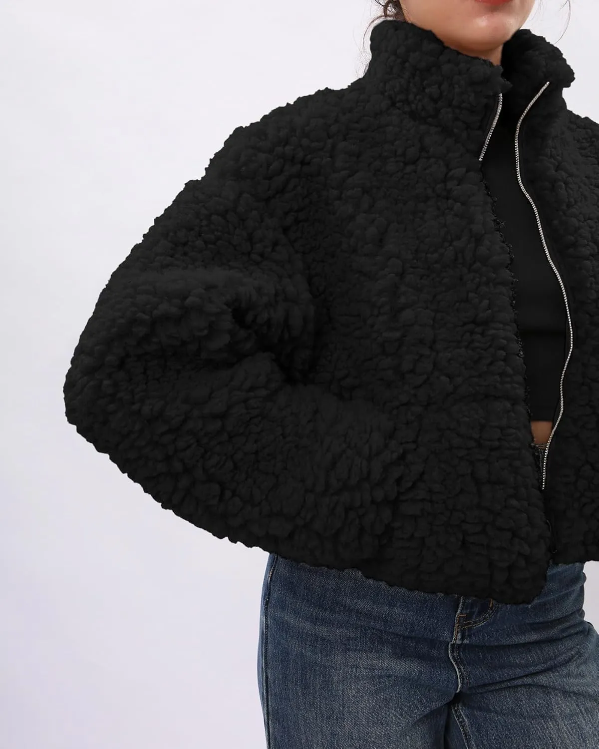 Xintianji Womens Fuzzy Fleece Zipper Cardigan Jackets- Long Sleeve Winter Outerwear Coats with Pockets
