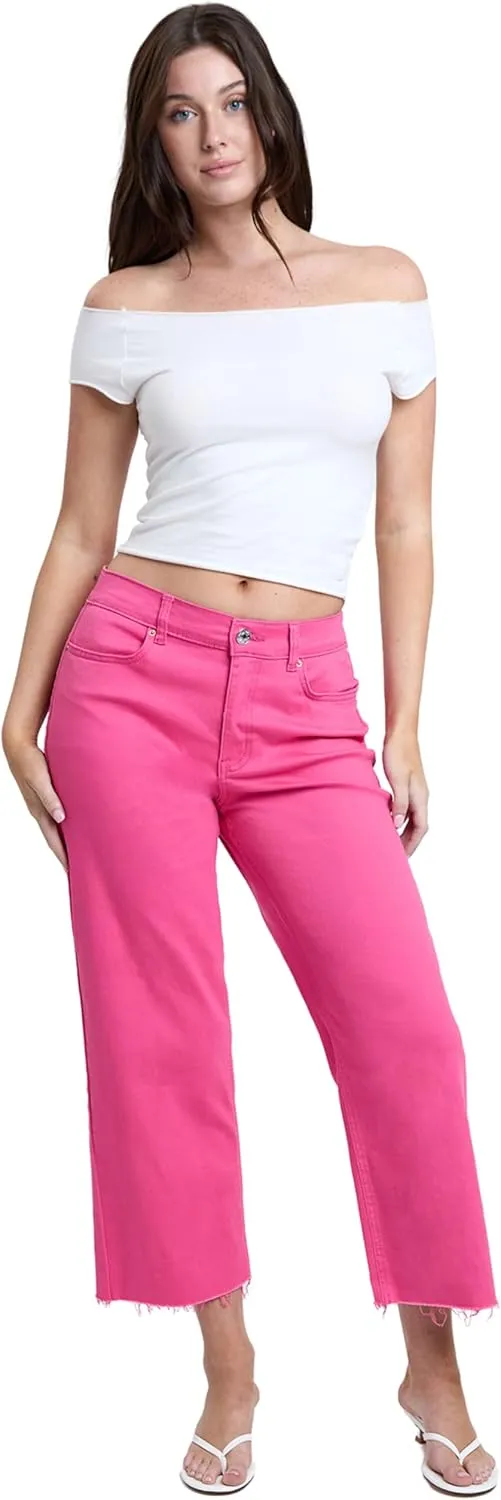 YMI Women's High Rise Cropped Trouser Jeans Wide Leg Fit, P209207