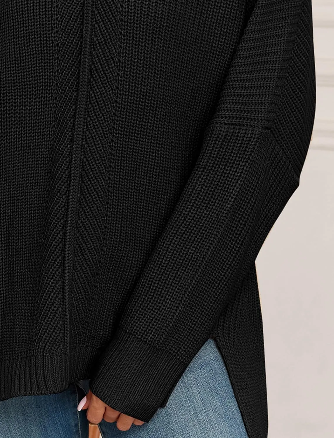 ZAFUL Women's Oversized Sweaters V Neck Long Sleeve Knit Pullover Batwing Drop Shoulder Split Tops Trendy Fall Outfits 2024