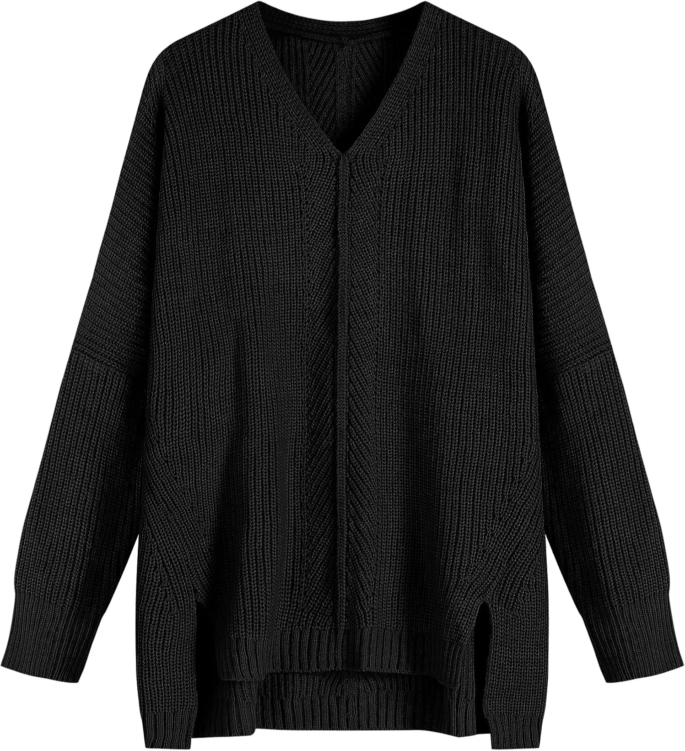 ZAFUL Women's Oversized Sweaters V Neck Long Sleeve Knit Pullover Batwing Drop Shoulder Split Tops Trendy Fall Outfits 2024