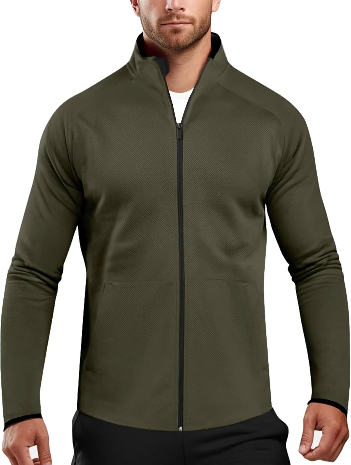 Zengjo Men's Track Jackets Full Zip Running Athletic Workout Lightweight Windproof Jacket with Zipper Pockets Quick Dry