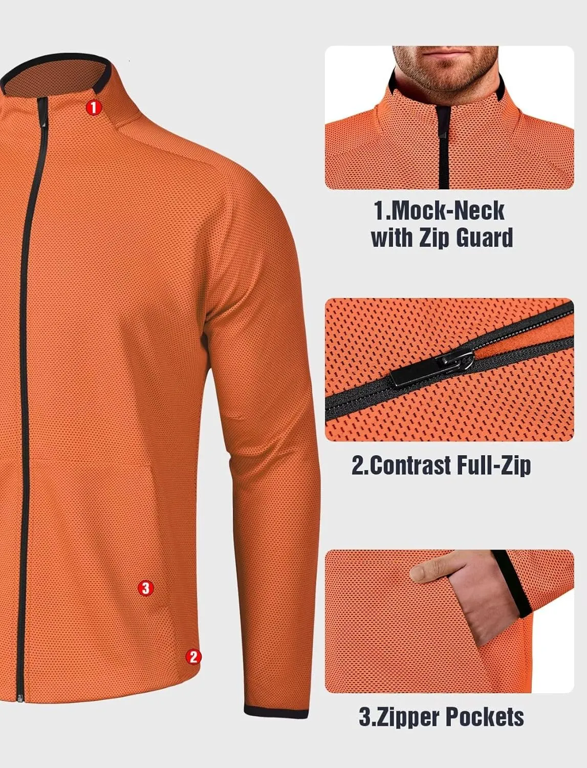 Zengjo Men's Track Jackets Full Zip Running Athletic Workout Lightweight Windproof Jacket with Zipper Pockets Quick Dry