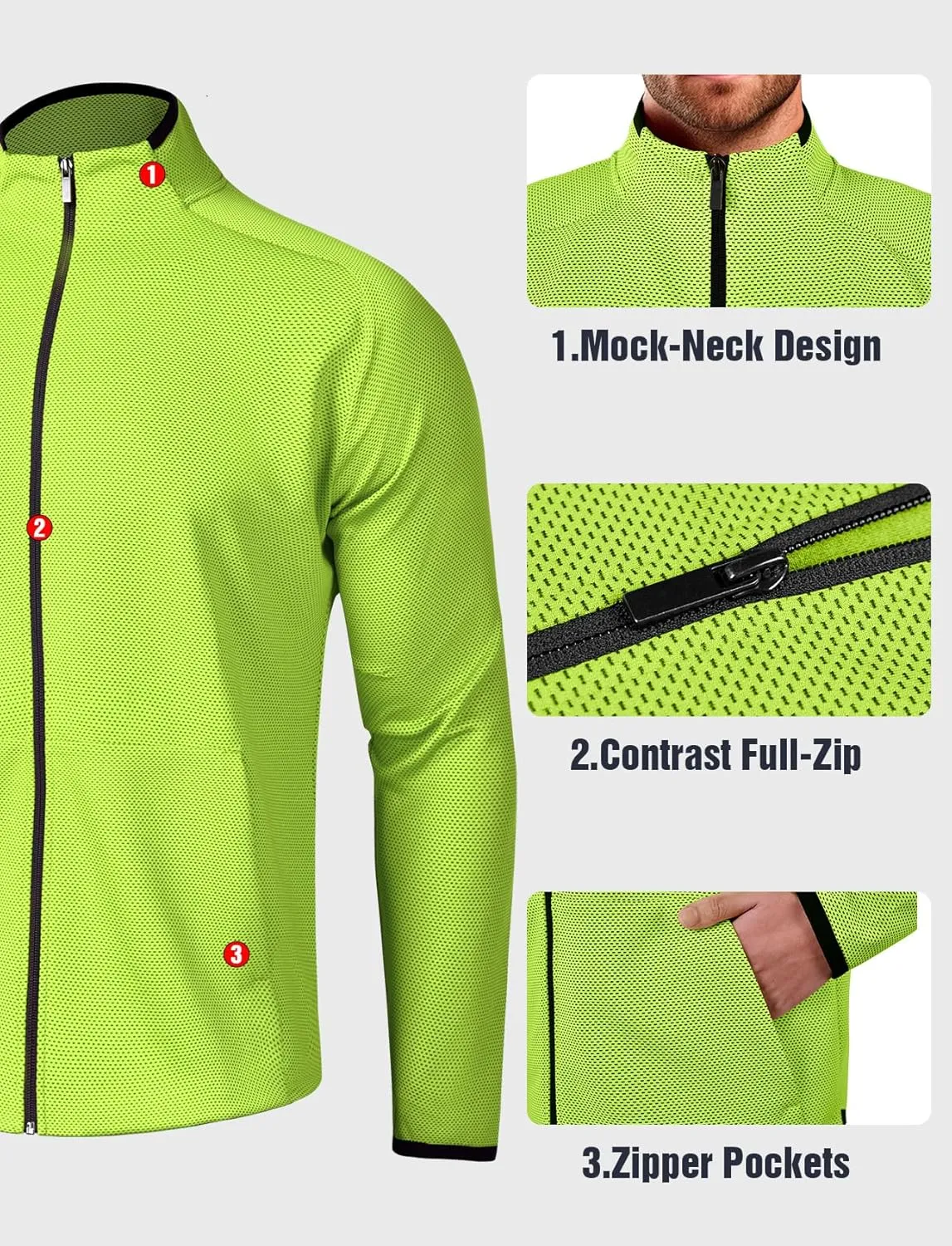 Zengjo Men's Track Jackets Full Zip Running Athletic Workout Lightweight Windproof Jacket with Zipper Pockets Quick Dry