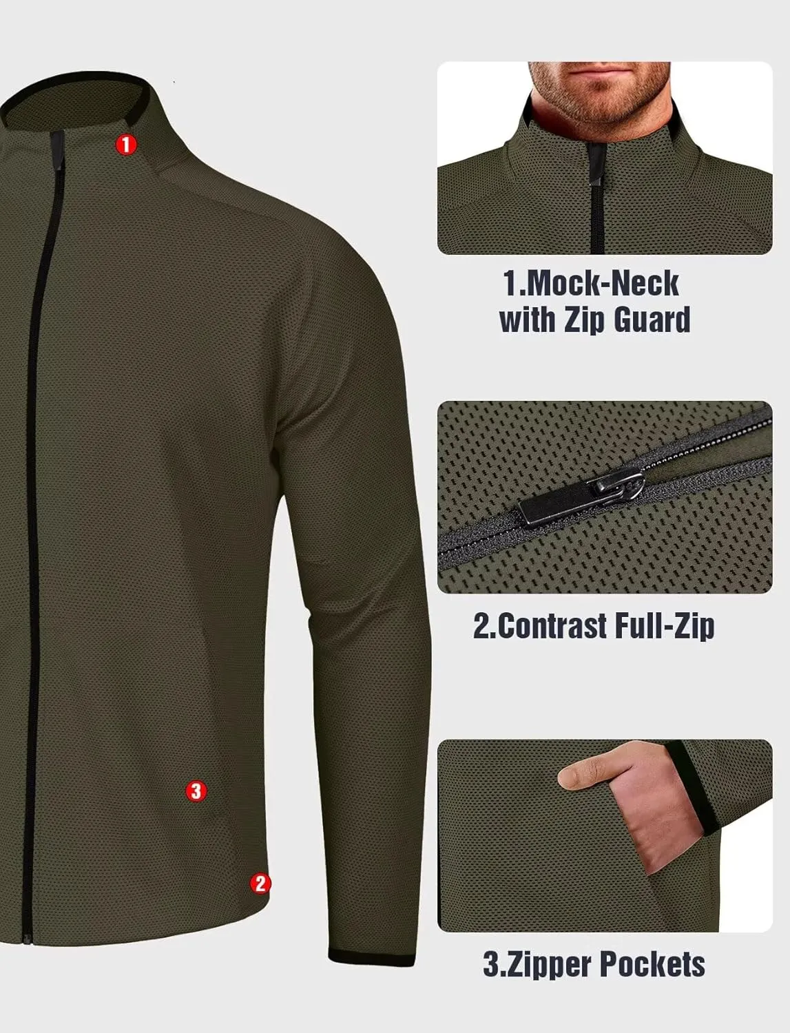 Zengjo Men's Track Jackets Full Zip Running Athletic Workout Lightweight Windproof Jacket with Zipper Pockets Quick Dry