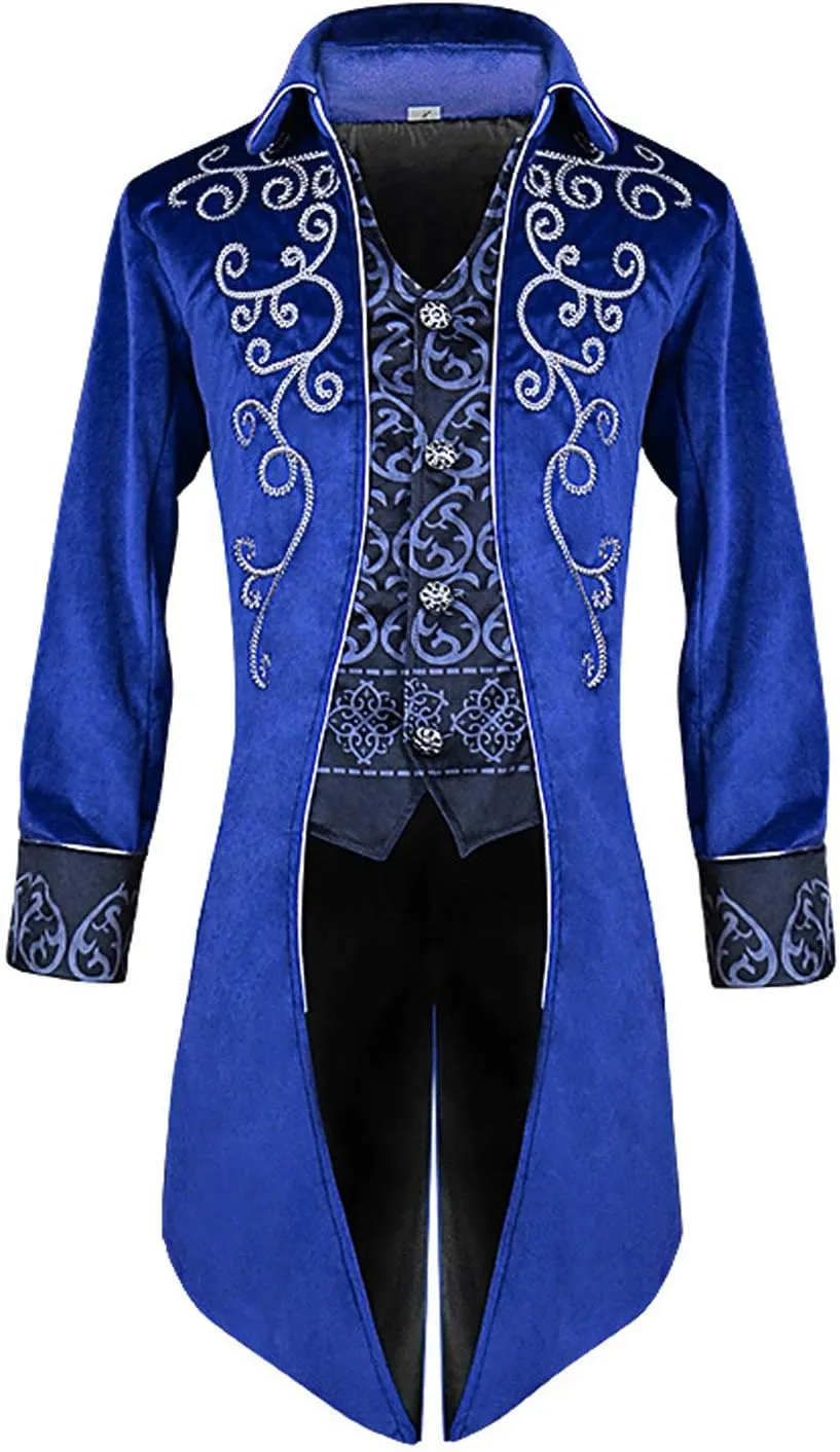 Zip Up Costume Hoodie Men Steampunk Jacket Medieval Long Gothic Victorian Frock Tailcoat for Halloween JJK001
