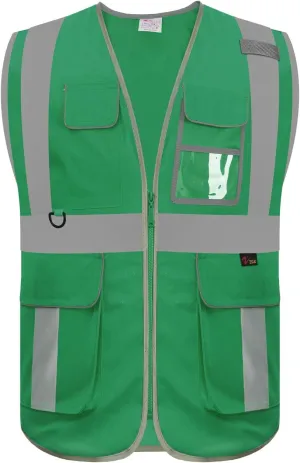 zojo High Visibility Safety Vest, Reflective with Multi-Functional Pockets and Zipper,for Men Women work