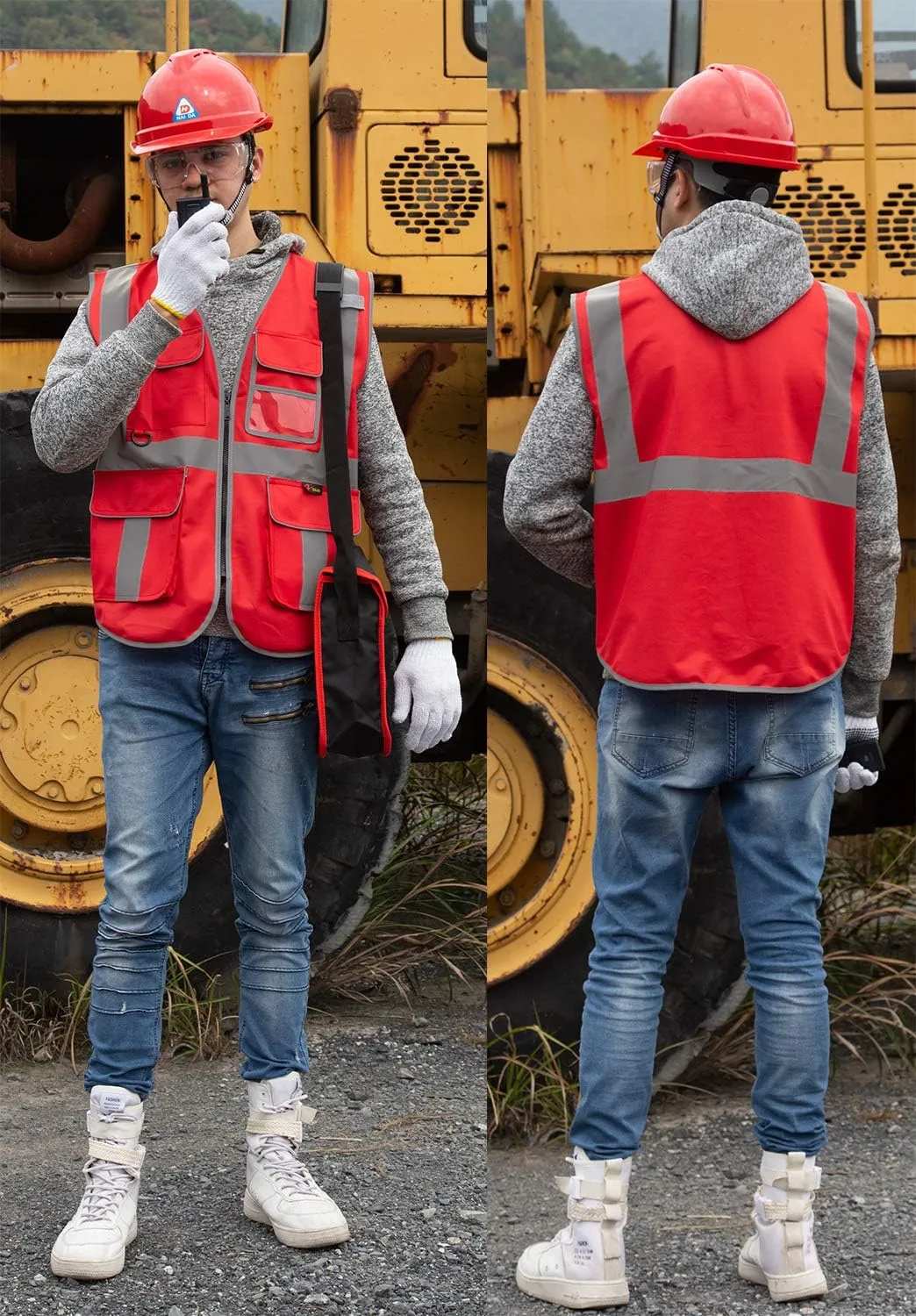 zojo High Visibility Safety Vest, Reflective with Multi-Functional Pockets and Zipper,for Men Women work