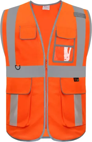 zojo High Visibility Safety Vest, Reflective with Multi-Functional Pockets and Zipper,for Men Women work