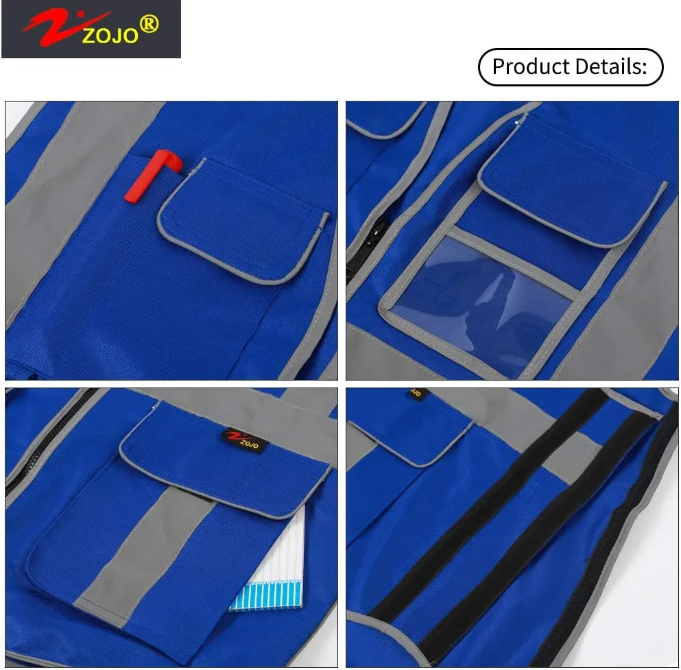 zojo High Visibility Safety Vest, Reflective with Multi-Functional Pockets and Zipper,for Men Women work