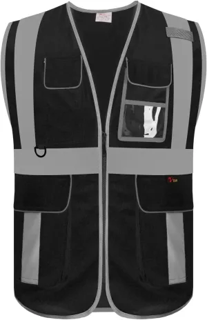 zojo High Visibility Safety Vest, Reflective with Multi-Functional Pockets and Zipper,for Men Women work