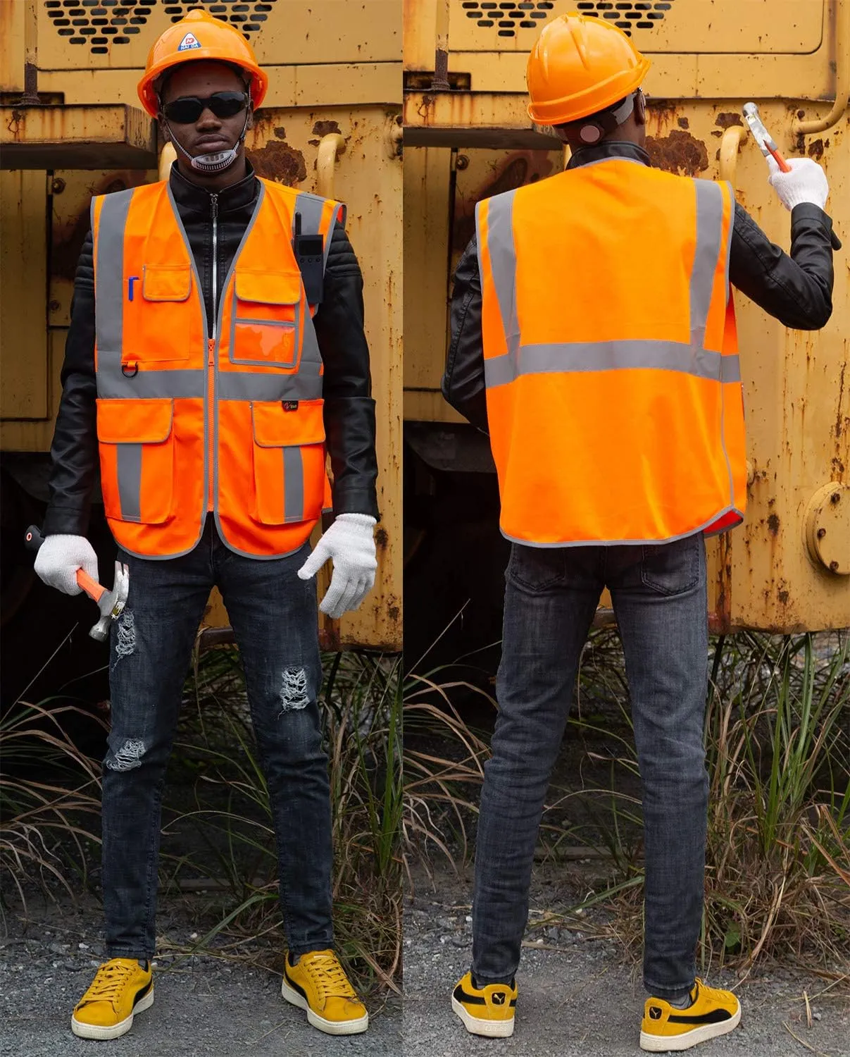 zojo High Visibility Safety Vest, Reflective with Multi-Functional Pockets and Zipper,for Men Women work